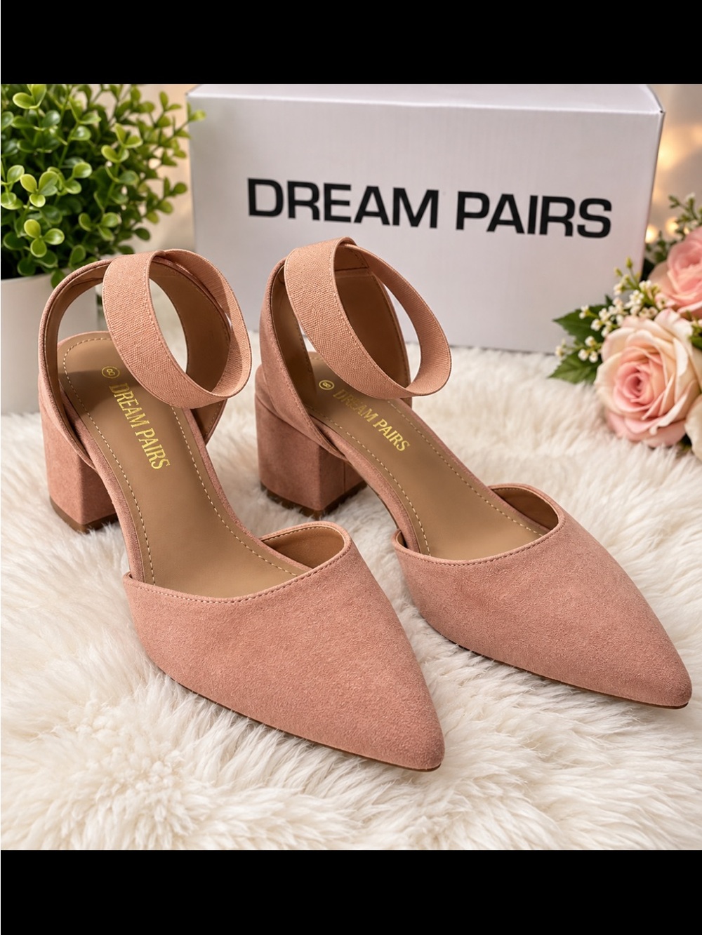 Dream Pairs Women’s Pointed Toe Ankle Strap Flat - Blush Pink